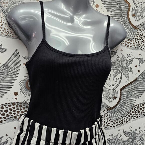 Colorblock Stripes Romper Black White Straps Goth Punk Beetlejuice Alternative M - Picture 4 of 14